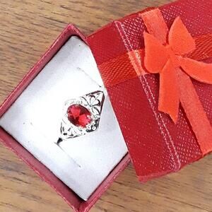 .925 Sterling Silver & Ruby Red CZ Ring ~ 6 3/4